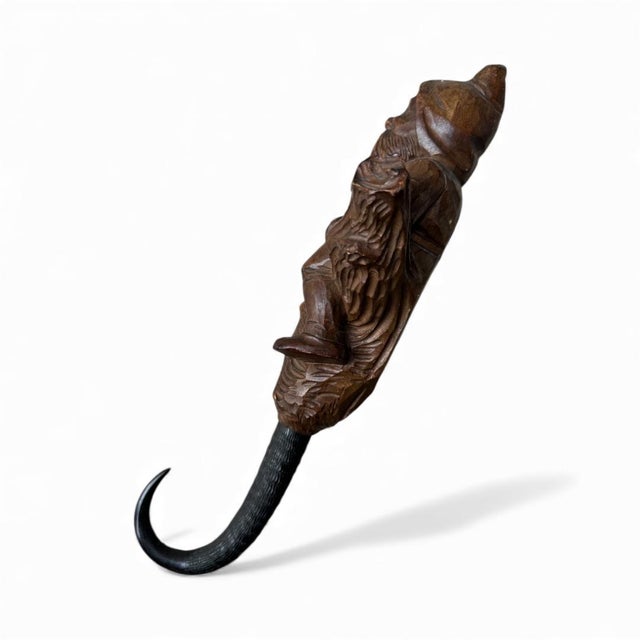 Cabin 1900s Black Forest Gnome Whip Hook, Carved Wood For Sale - Image 3 of 6