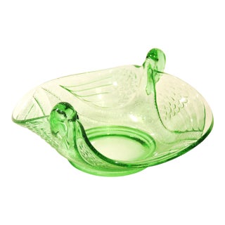 1930s Fenton Depression Glass Green Swan Bowl For Sale