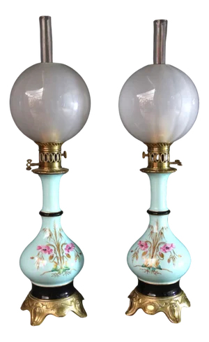 19th Century Porcelain Table Lamps, Set of 2