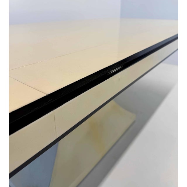 Beige Italian Art Deco Table in Parchment Leather with Black Profiles, 1940s For Sale - Image 8 of 12