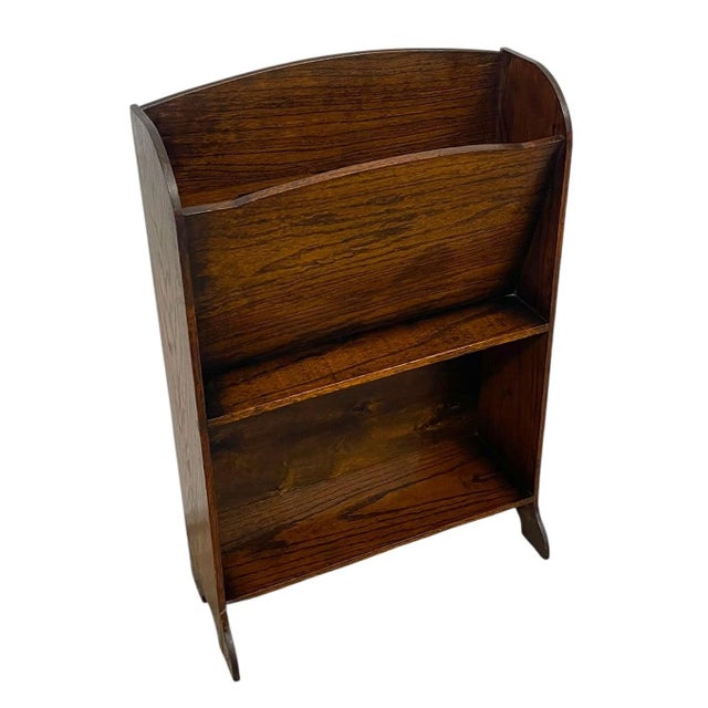 Antique Wooden Magazine Rack With Arched Top and Two-Tier Storage, Freestanding Book or Newspaper Stand For Sale - Image 4 of 8