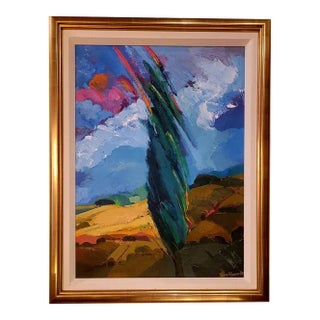 David Leverett Acrylic on Board Vibrant Abstract Landscape Painting For Sale