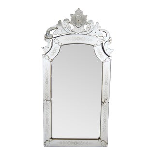 Antique 19th Century Venetian Murano Hand-Engraved Hanging Wall Mirror For Sale