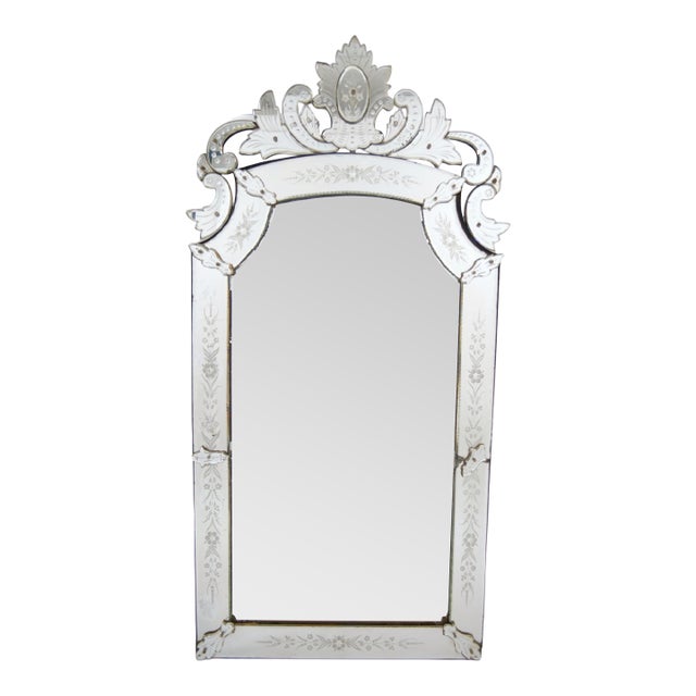 Antique 19th Century Venetian Murano Hand-Engraved Hanging Wall Mirror For Sale
