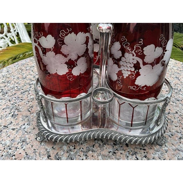 Antique Egermann Ruby Triple Decanters, 1900, Set of 3 For Sale - Image 3 of 18