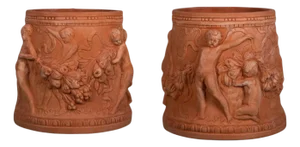 Cylindrical Terracotta Impruneta Planters with Putti, Late 20th Century, Set of 2