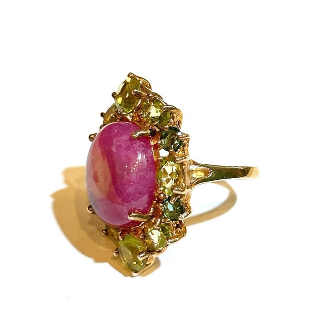 Bochic "Orient" Ruby, Orange Sapphire, Perridot Cocktail Ring 18K Gold & Silver For Sale - Image 11 of 18