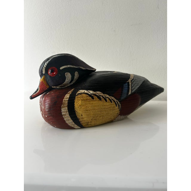 Hand Carved and Hand Painted Wooden Male Drake Decoy Signed Jim Gibbs 1980's For Sale - Image 10 of 10