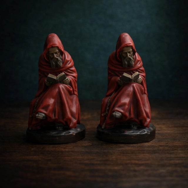 1920s Pair of Bookends: Red Friar Monks Reading, Solid Bronze Library Decor For Sale In Sacramento - Image 6 of 6