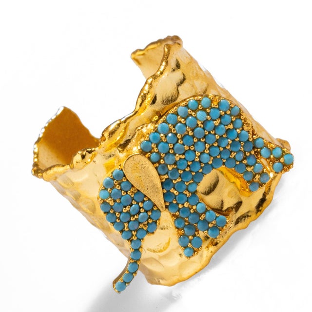 2020s Guardian Turquoise Elephant Gold Chunky Adjustable Ring For Sale - Image 5 of 9