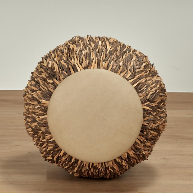 Pair of Vintage Palecek Leather and Suede Ottomans For Sale - Image 4 of 12