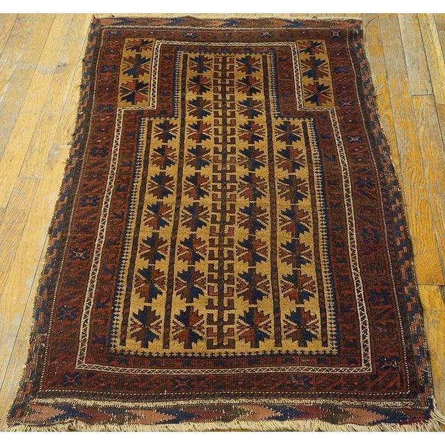 Antique Baluch-Turkmen rug, size: 2'9" x 4'7". Antique Baluch Small Scatter Size Wool Brown Rug, Circa Date: 1890s. This...
