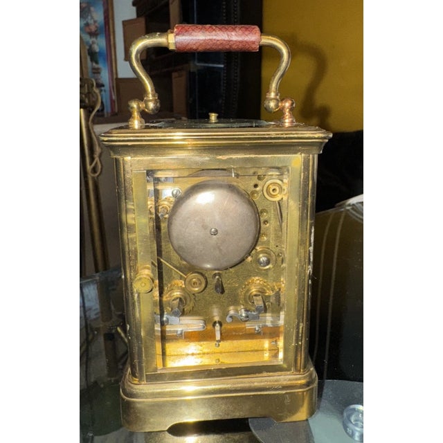 Metal 19th Century French Repeater Carriage Clock With Leather Handle For Sale - Image 7 of 9