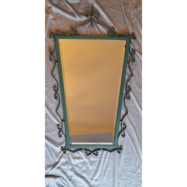 Mid-Century Modern Wall Mirror with Green Lacquered Metal Frame, 1958, in Good conditions. Designed 1950 to 1959