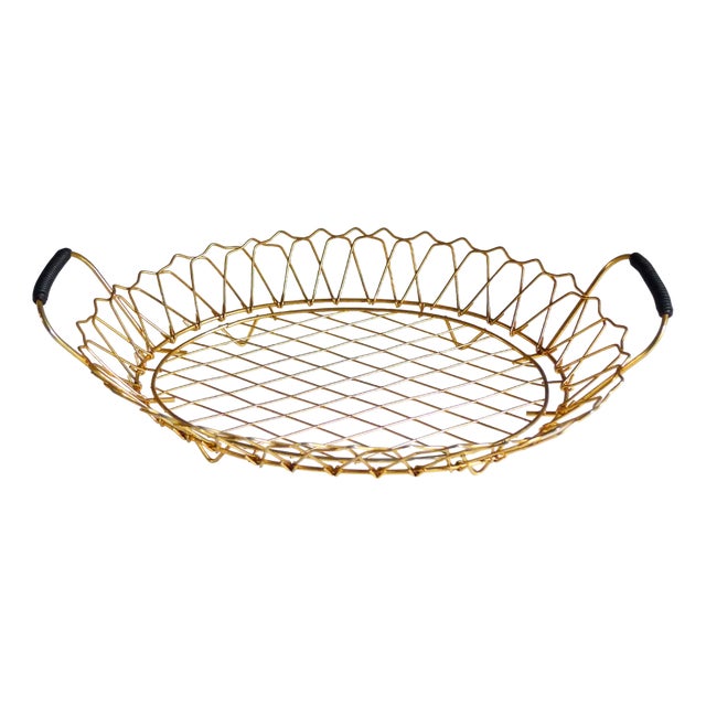 Small Basket in Openwork Metal Wire and Gilded with Fine Gold, 1960s For Sale