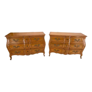 Pair Country French Bombay Shape Three Drawers Dressers Commodes Chests 3 Drawer