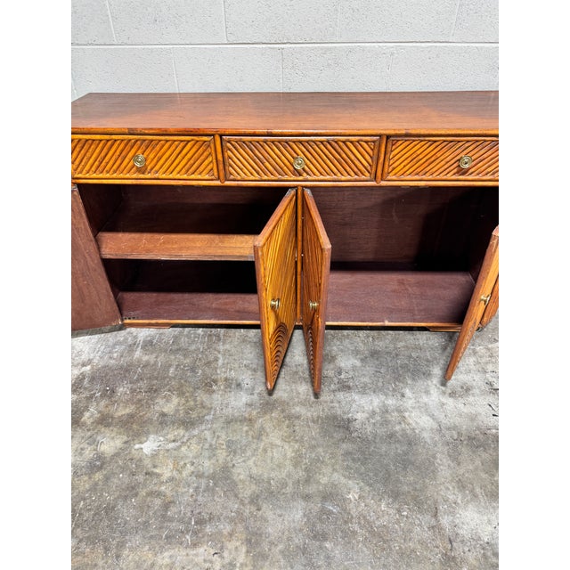 1980s Vintage Coastal Bho Pencil Reed Style Bamboo Credenza For Sale - Image 5 of 9