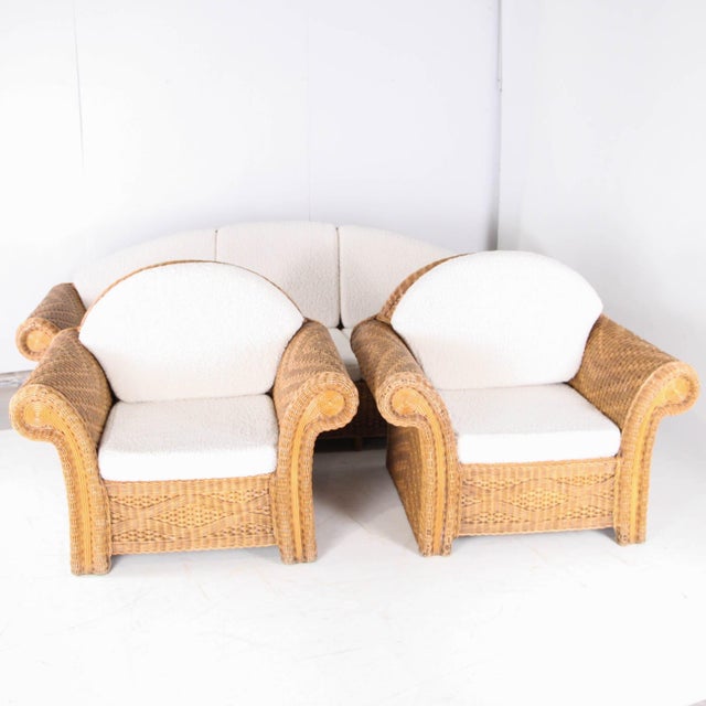 Wood Wicker Rattan Lounge Set, 1970s, Set of 3 For Sale - Image 7 of 18