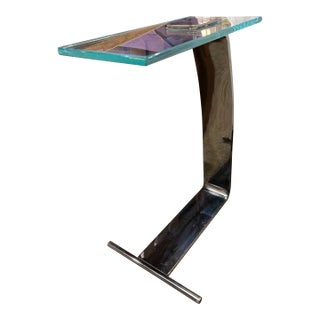 Attributed Dia Vintage Brushed Nickel and Glass Top Side Table For Sale