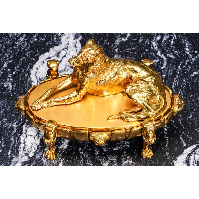 Stunning Gilded Bronze Dog Antique Double Desk Inkwell Ink Stand Art Statue Sculpture For Sale In New York - Image 6 of 16