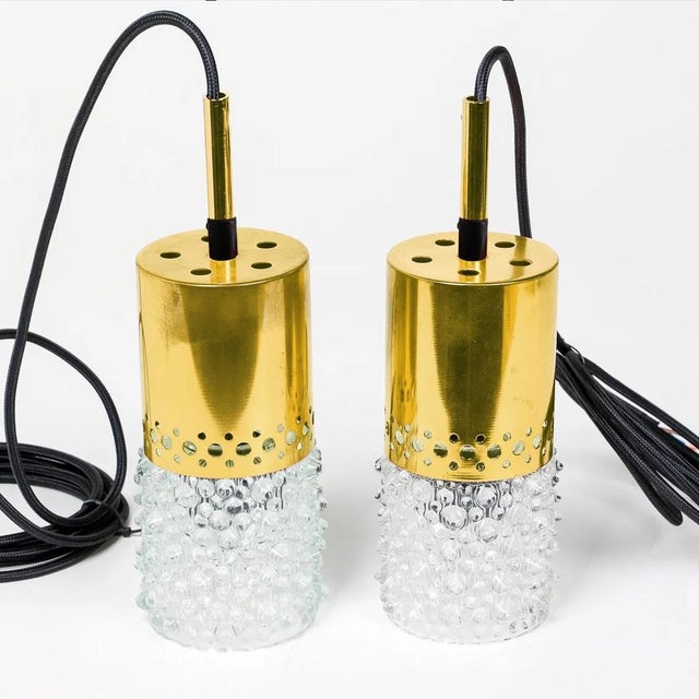 Brass and Bubble Glass Pendant Lights attributed to VEB Narva Leuchten, Germany, 1970s, Set of 2 For Sale - Image 11 of 16