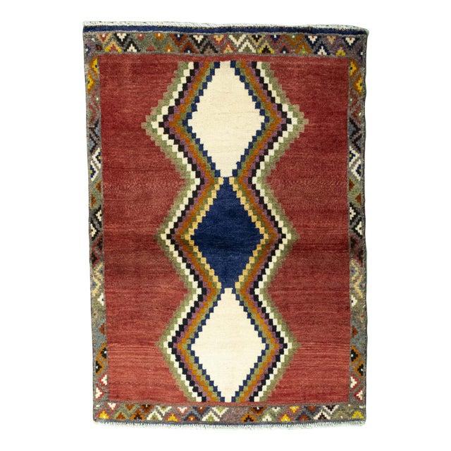 Hand-Knotted Gabbeh Rug with Geometric Medallion For Sale