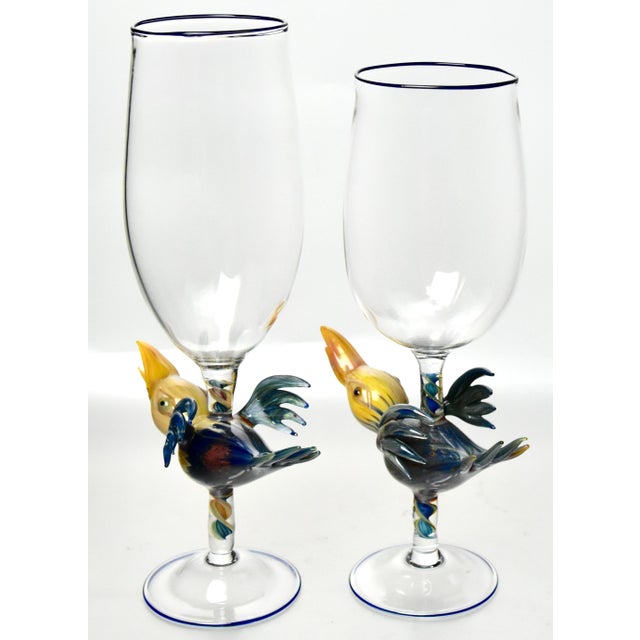 2000 - 2009 Set of 4 Art Glass Bird Goblets by Janis Miltenberger For Sale - Image 5 of 8