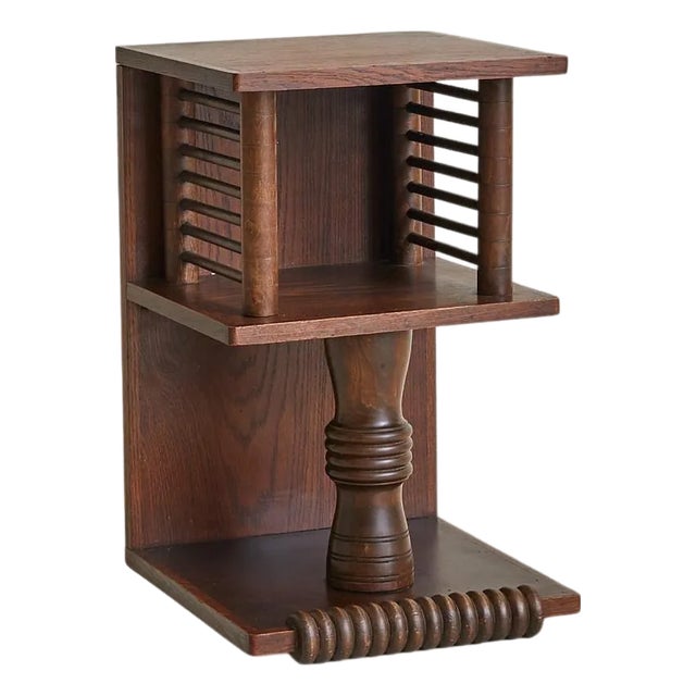 French Spool‑Detail Oak Side Table in the Manner of Charles Dudouyt, 1940s For Sale