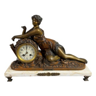 Antique Mechanical Pendulum Clock in Metal with Marble, 1890s For Sale