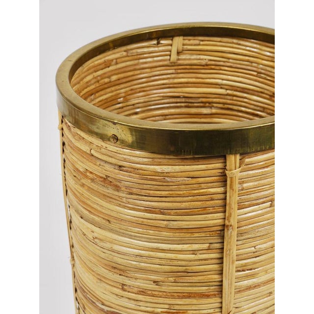 Bamboo & Brass Paper Basket Umbrella Stand, Italy, 1970s For Sale - Image 10 of 16