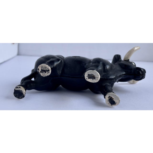 Black 1940s Cast Iron Bull Coin Bank - For Sale - Image 8 of 11