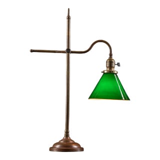 Antique Brass Faries Table Lamp With Verdelite Glass Shade For Sale