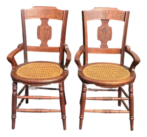 Pair of Late 19th Century Victorian Walnut Hand Caned Chairs