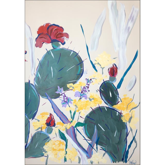 2026, Illustration Style Botanical Painting, Cactus With Wildflowers, Acrylic Paint on Watercolor Paper by Romina Milano For Sale In Miami - Image 6 of 11
