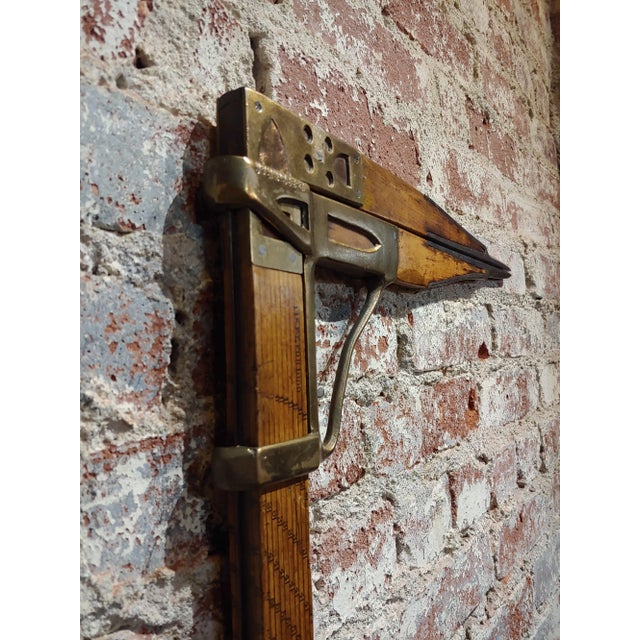 French Country 1910 Antique William Greenleaf Wood and Brass Lumber Caliper For Sale - Image 3 of 11