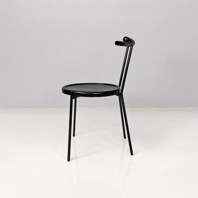 Italian Modern Round Black Wood and Metal Chair, 1980s For Sale - Image 6 of 18