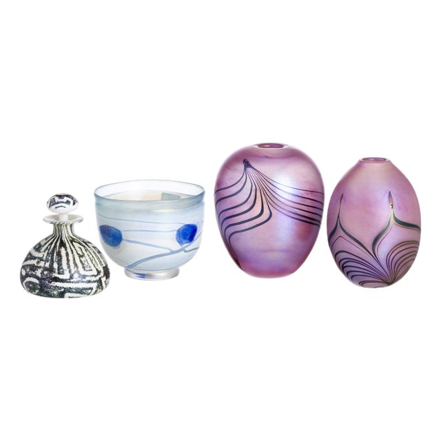Crystal and Glass Cachepot Jars and Bottle by John Ditchfield for Kosta Boda and Isle of Wight Glass, Set of 4 For Sale