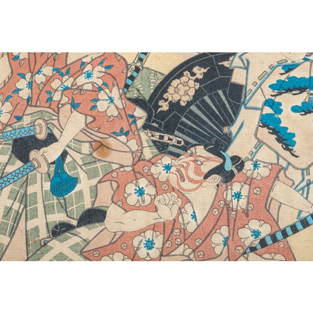 19th Century Custom Framed Utagawa Kunisada Signed Japanese Woodblock Prints—A Pair For Sale - Image 10 of 17