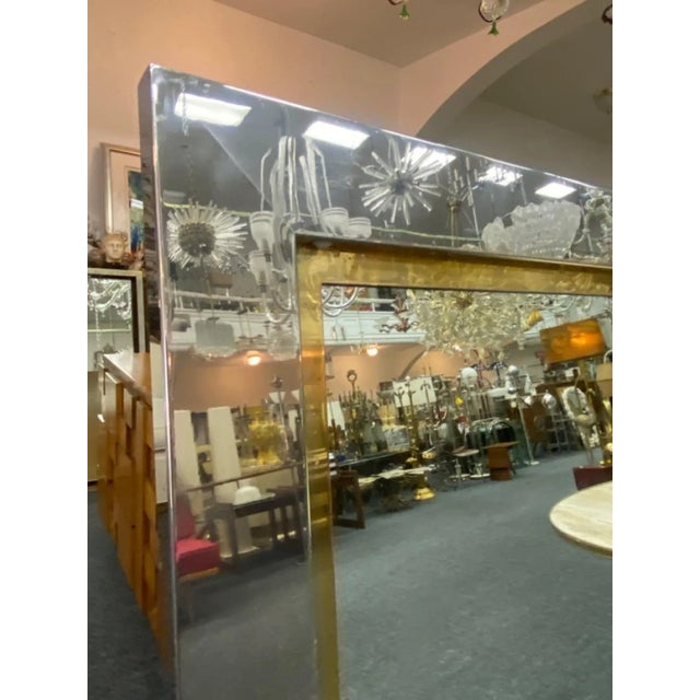 Modern 1970s Romeo Rega Modern Chrome & Brass Mirror For Sale - Image 3 of 7