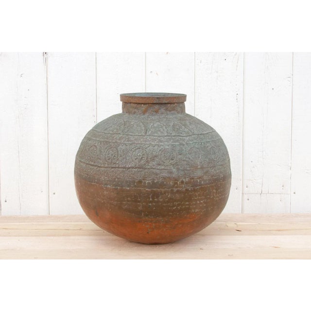 Indian Antique Large Engraved Copper Pot For Sale - Image 3 of 10