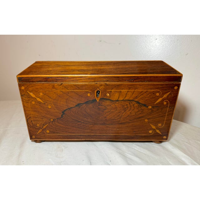 Wood Antique 19th Century English Regency Inlaid Wood Sarcophagus-Form Tea Caddy Box For Sale - Image 7 of 17