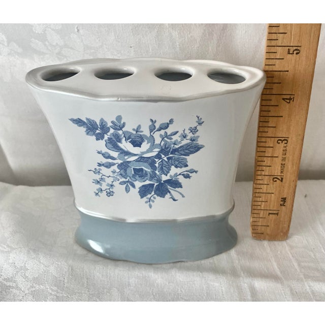 Vintage Laura Ashley "Sophia" Porcelain Toothbrush Holder With Blue Roses For Sale - Image 9 of 11