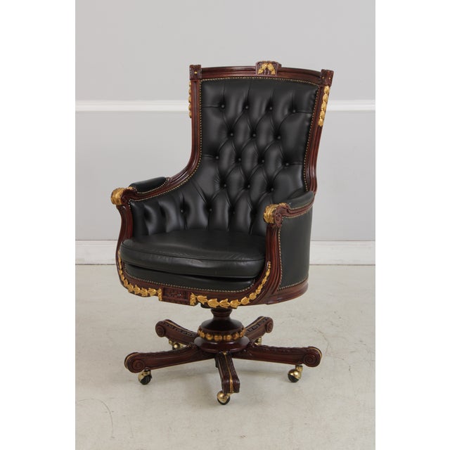 French Francesco Molon Black Tufted Leather Swivel Arm Chair For Sale - Image 3 of 18