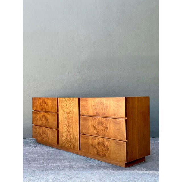 Late 20th Century Vintage Lane Book Matched Burl Wood Credenza For Sale - Image 5 of 10