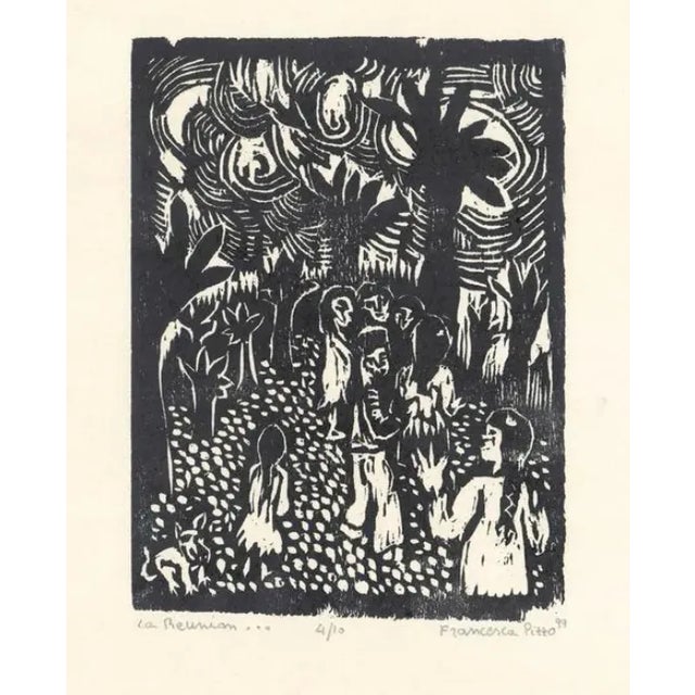 Modern 1999 Francesca Pitto La Reunion Linocut For Sale - Image 3 of 3