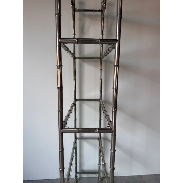 Metal Hollywood Regency Faux Bamboo Chrome & Brass Five-Tier Étagère Bookcase For Sale - Image 7 of 12