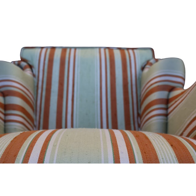 Vintage Baker Furniture Celadon & Rust Striped Wingback Chairs With Nailhead Trim — Pair For Sale - Image 14 of 18