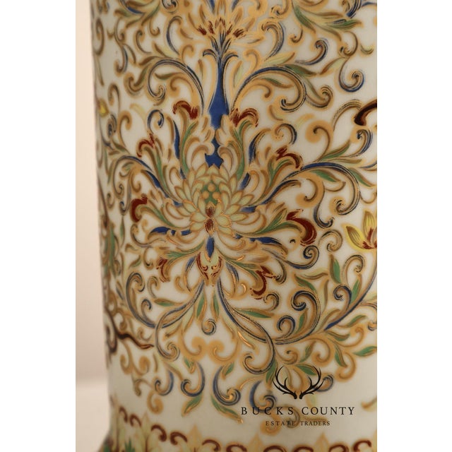 Hand Painted Porcelain Decorative Vase with Gilded Metal Base and Cap For Sale - Image 15 of 17