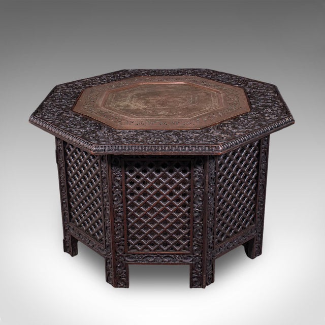 Antique Veranda Tea Table, Indian, Copper Inset, Benares, Occasional, Victorian For Sale - Image 4 of 12