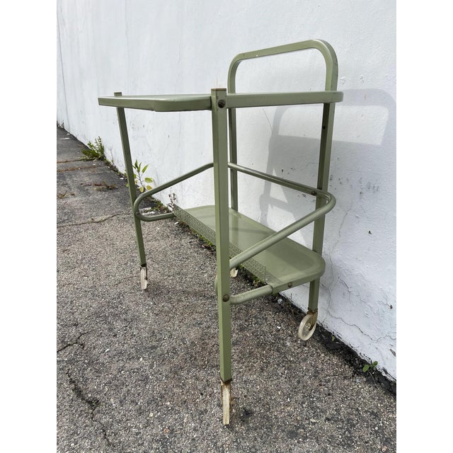 Vintage Metal Cart Bar Vintage Green Industrial Mid Century Console Wine Rack For Sale - Image 4 of 10